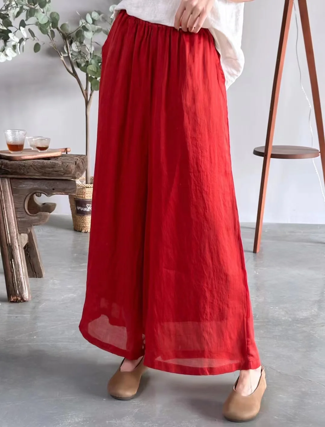 

Шелковые женские летние брюки-юбка с высокой талией, свободные, широкие, двухслойные, модные, удобные, повседневные