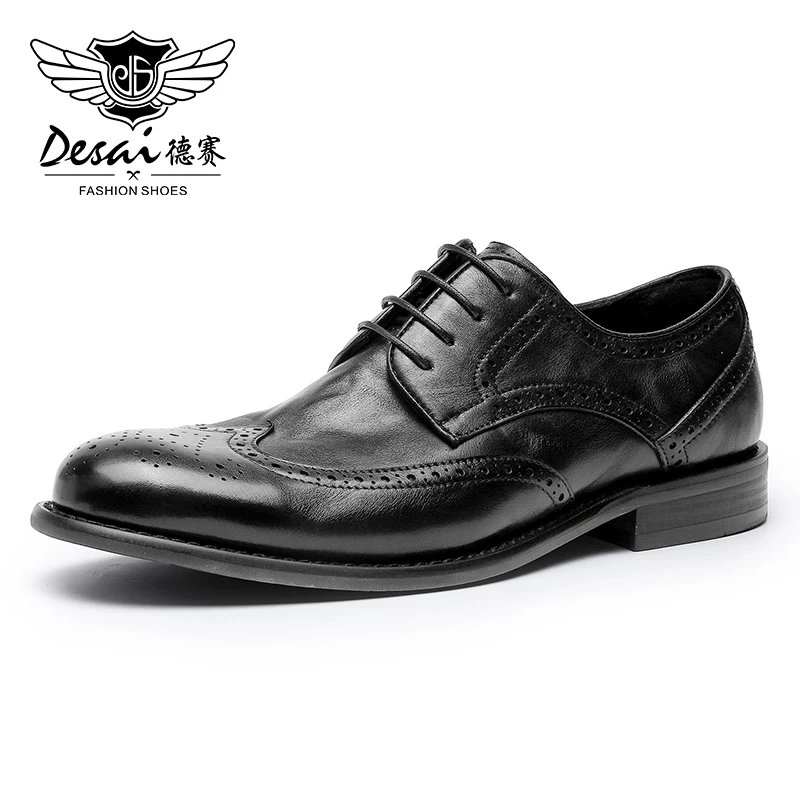 Desai leather high-end Derby soft sole British wedding leather shoes for men business Brogues for men Casual men's dress shoes