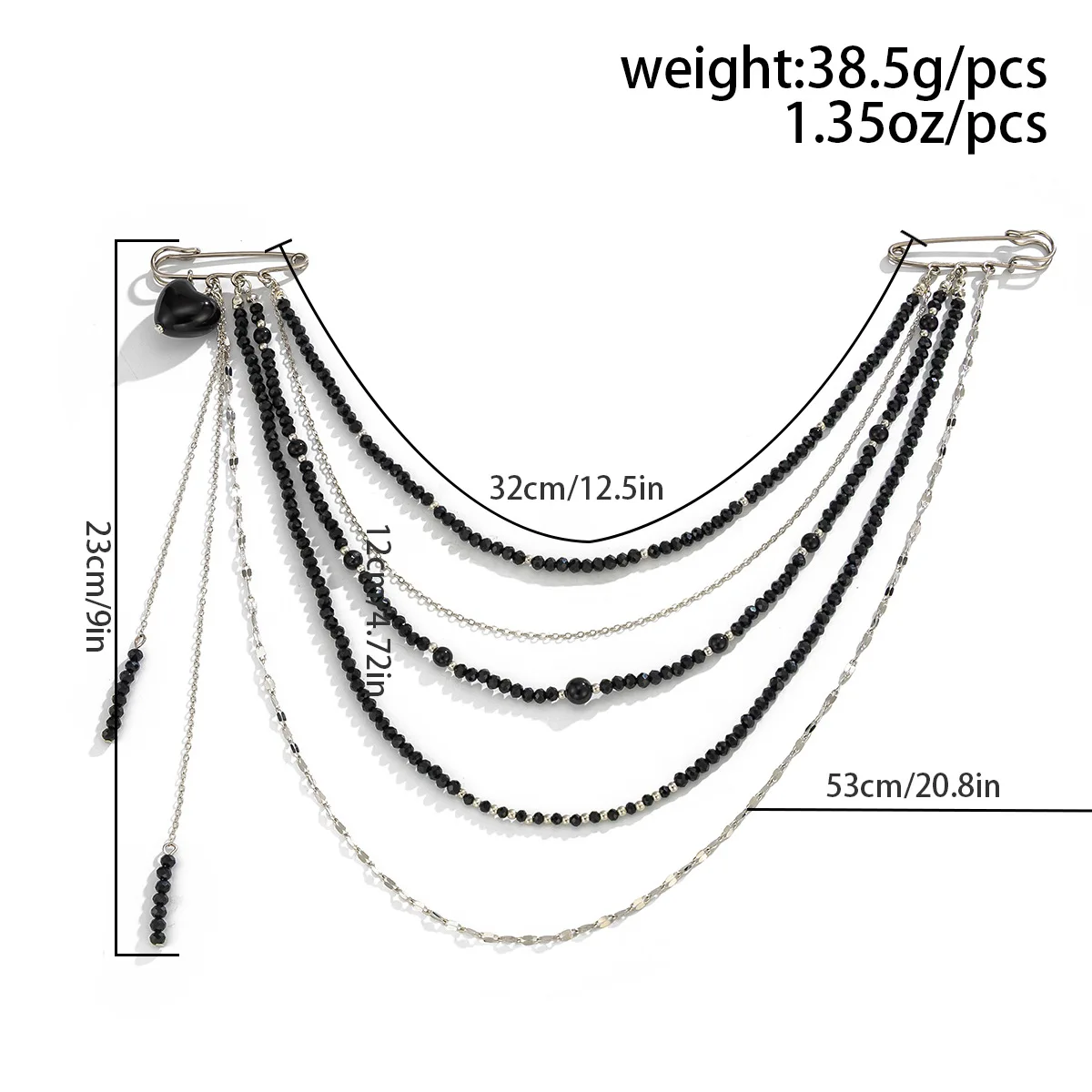 Punk Hip Hop Long Crystal Brooch for Women Fashion Multi-layer Beaded Tassel Chain Lapel Pin Accessory Trendy Jewelry view 6