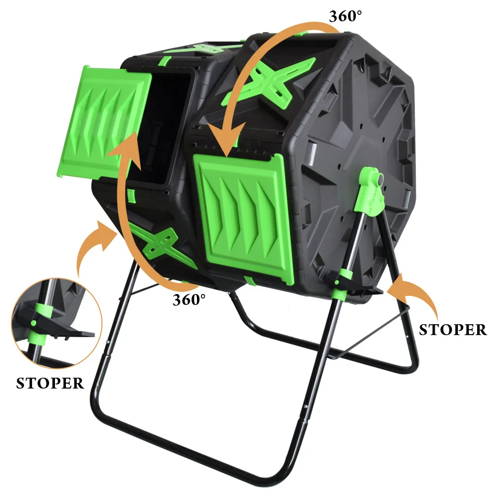 High Quality Plastic Modern Dual Chamber Compost Tumbler Bin 70L 140L Outdoor Garden Rotating Composter for Backyard view 5
