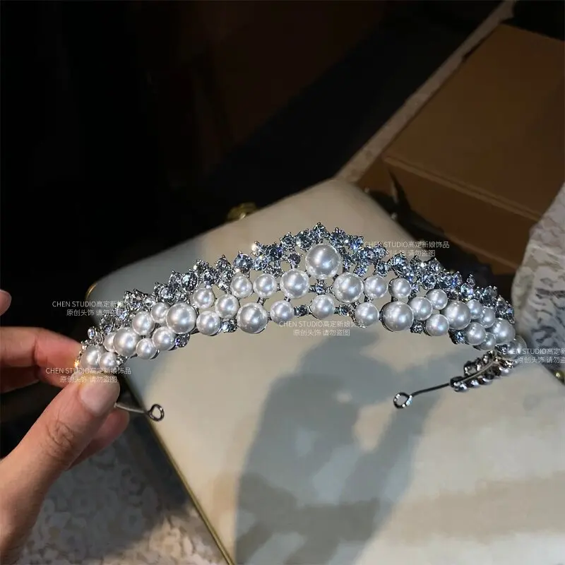Customized Bridal Versatile Crown Pearl Water Diamond Light Luxury High End Headwear Wedding Performance Accessories