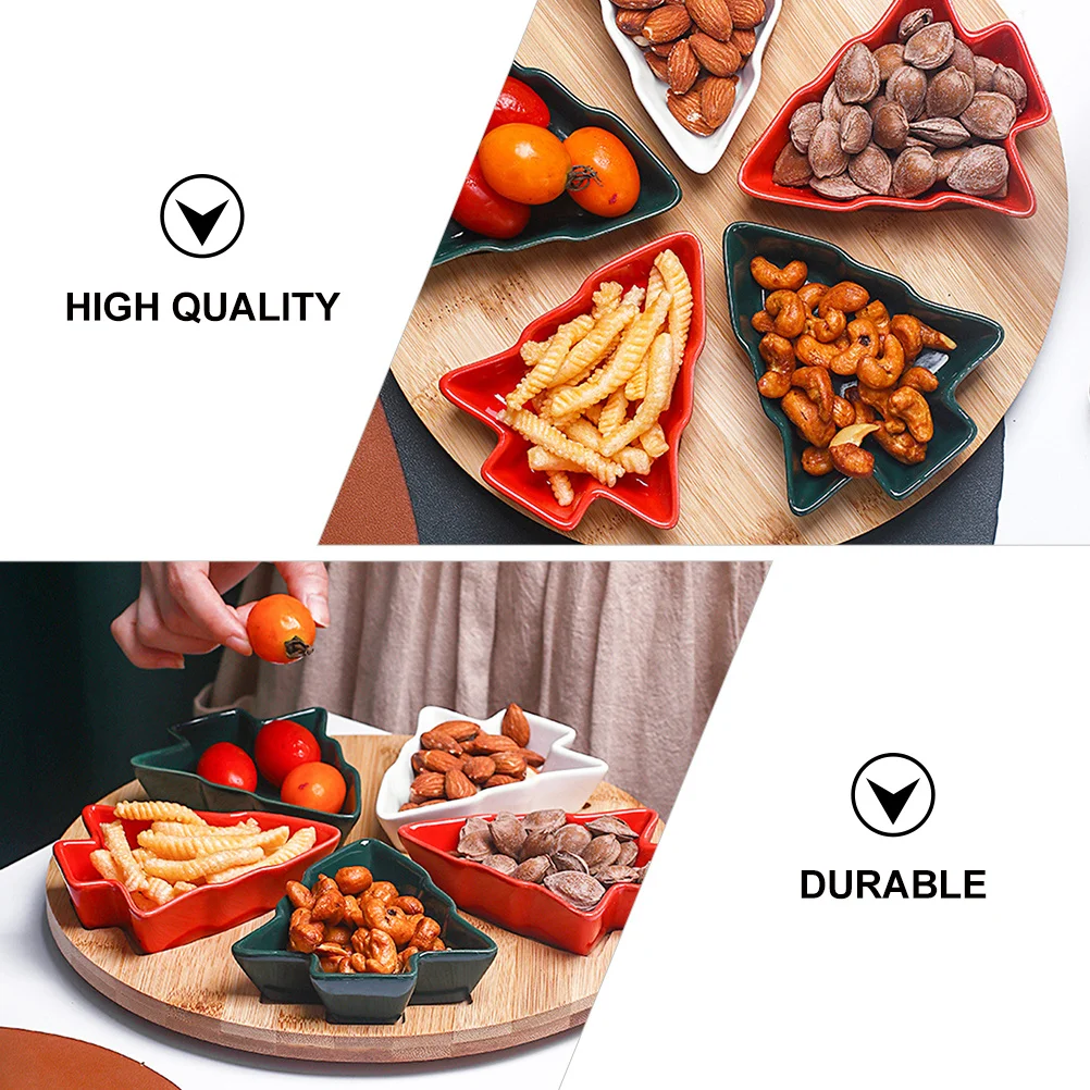 

1Set Rotating Snack Tray Ceramic Christmas Tree Shape Fruit Serving Dish Festive Atmosphere Easy to Clean
