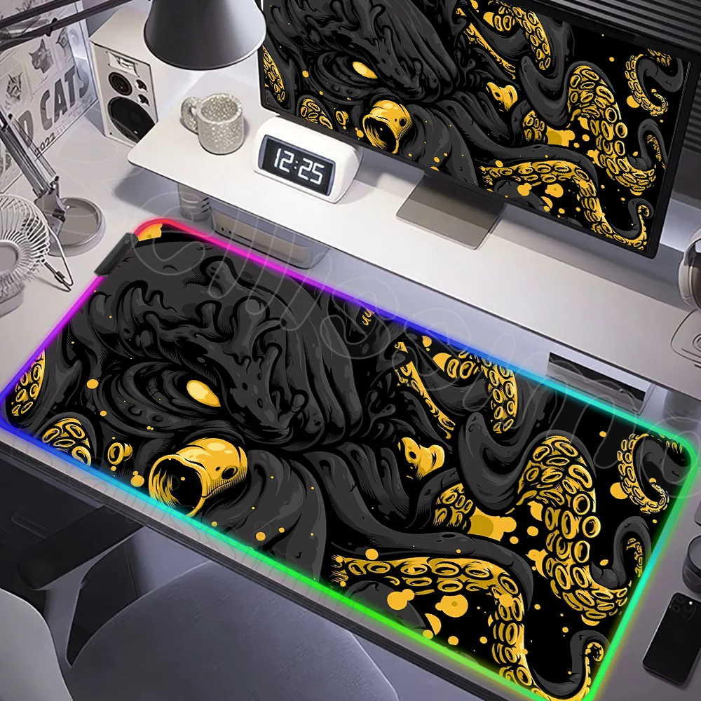 

RGB Large Octopus Monster Mousepad Gamer XXL Mousepads Keyboard Mat Pc Deskmat HD Desk Mat Company Mouse Pad 90x40cm Rug Playmat