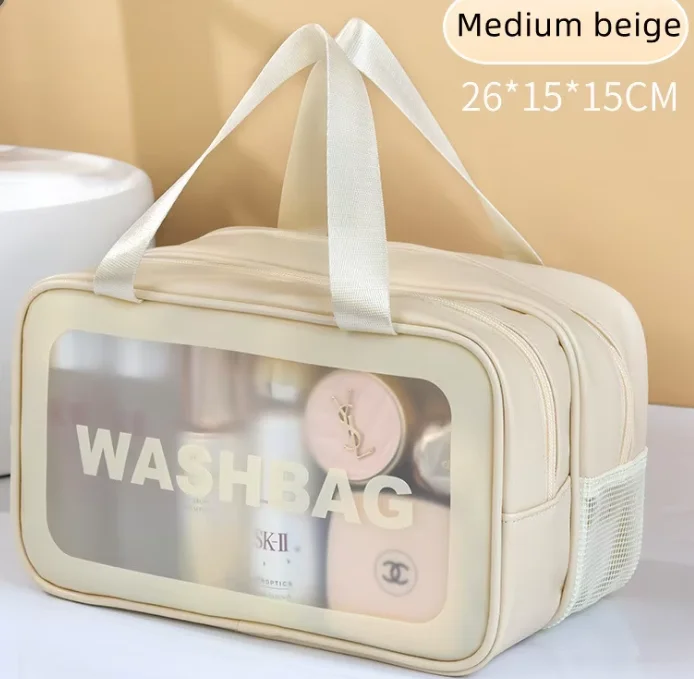 Trocken-Nass-Trennungstasche, doppelt transparent, PU-Make-up-Tasche, tragbare Waschtasche, Kosmetik-Aufbewahrungstasche, Reise-, Fitness- und Schwimm-Essentials – Detail 8