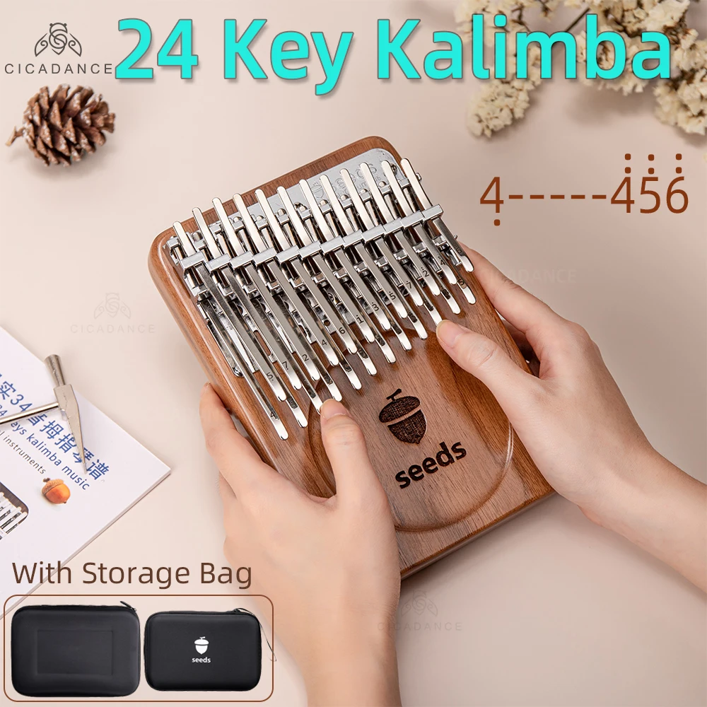 Piano à pouce à 24 touches Kalimba à tonalité C, Diatonic Mbira, clavier en noyer noir, Instruments musicaux avec accessoires, cadeau