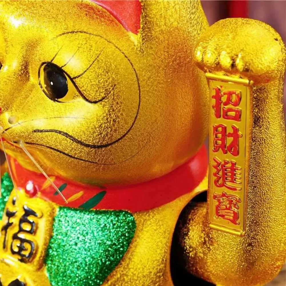 Ornamen Kucing Keberuntungan 7 Inci dengan Kata-kata Berkat Yang Berjabat Tangan Keramik Patung Kucing Keberuntungan Pembukaan Hadiah Dekorasi Rumah