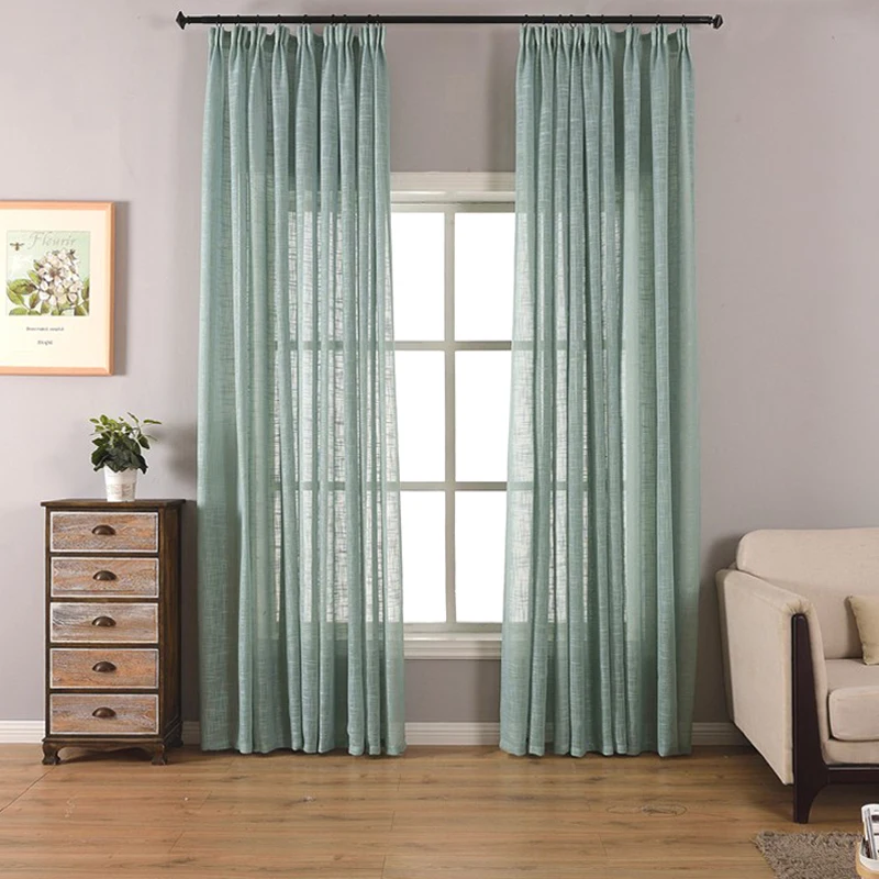 Sungshida Blue Exquisite Quality Eco-Friendly Readymade Soft Cotton Linen Curtain Yarns Window Screens Tulles Can Customize