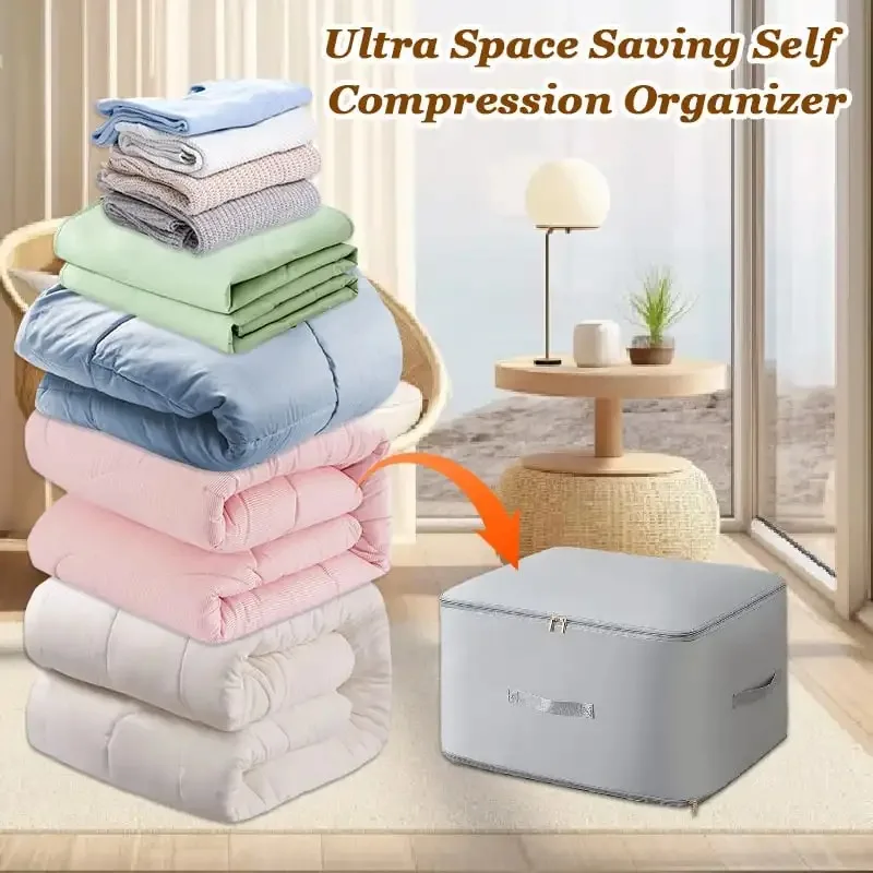 Ultra Space Saving Self Compression Organizer Compression Duvet Storage Bag Large Capacity Closet Cabinet Organizer StoragePouch