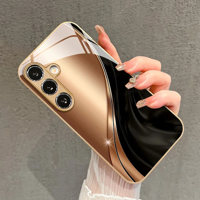 Elegant satin curved pattern glass phone case suitable for Samsung Galaxy S26 S25 S24 S22 S21 S20 FE/Ultra/Plus hard case