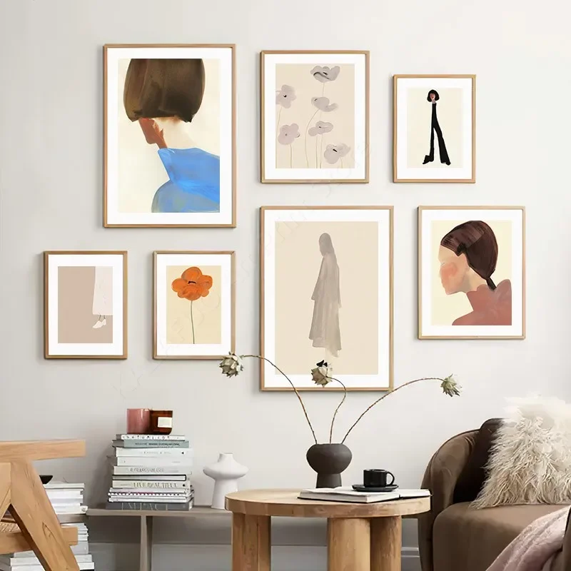Mädchen Blume Geometrie Linie Gesicht Moderne Minimalistische Poster Wand Kunstdrucke Abstrakte Bilder Leinwand Malerei Für Wohnzimmer Dekor
