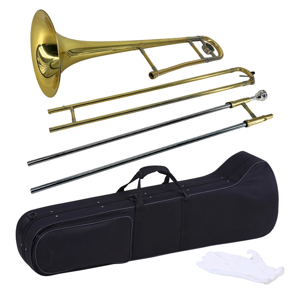 Alto Trombone Brass Gold Lacquer Bb Tone B flat Wind Instrument with Cupronickel Mouthpiece Case