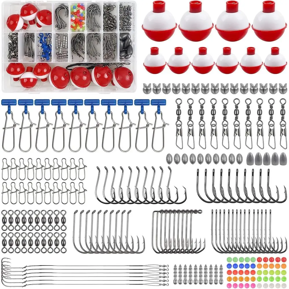 

Набор для рыбалки для начинающих: 220 шт. крючков, поплавков, грузила, вертлюгов и защелок для приманок