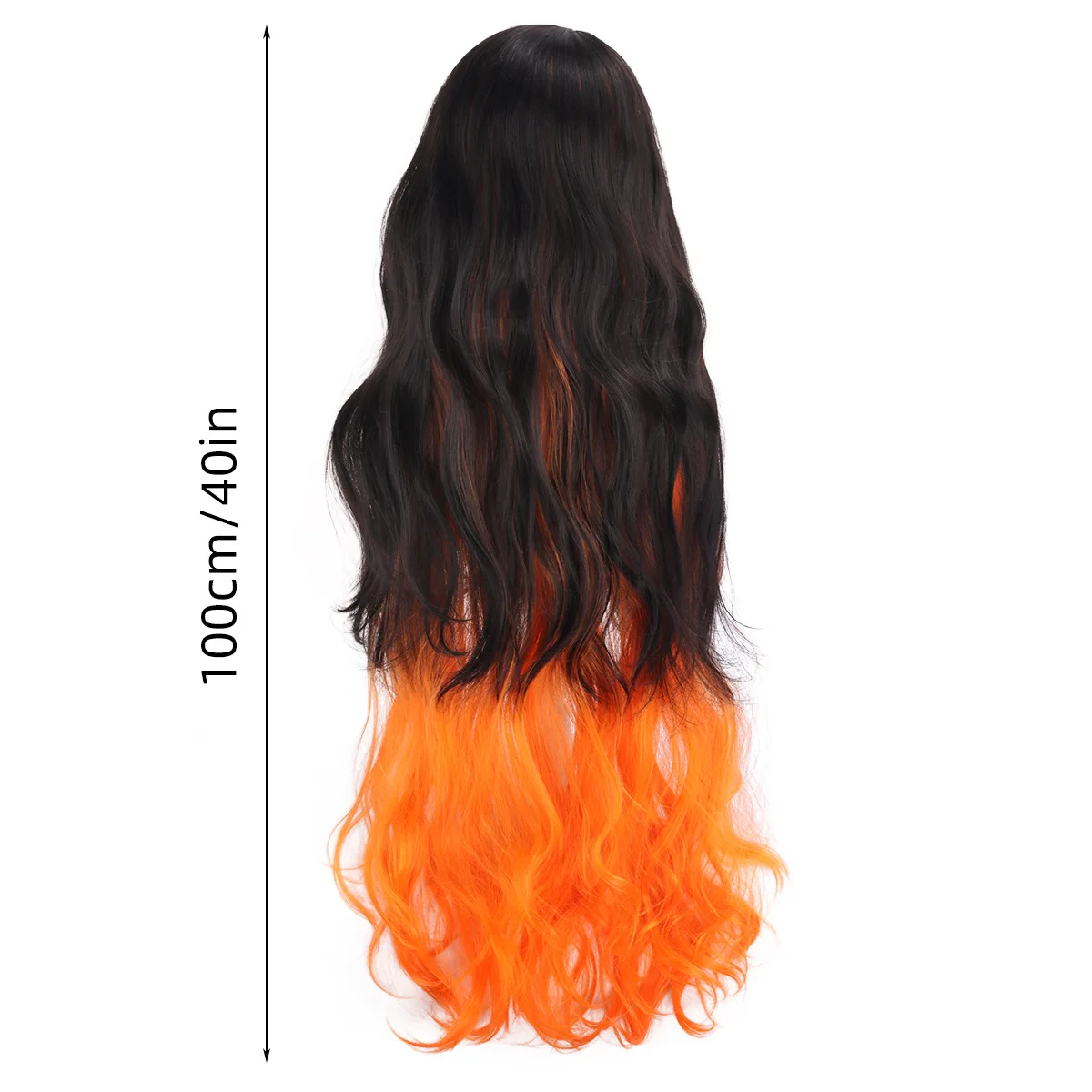 Ghost Annihilation Blade Stove Door You Bean Black Gradient Orange Yellow Long Curled Hair Color blocked Cos-Synthetic fiber wig