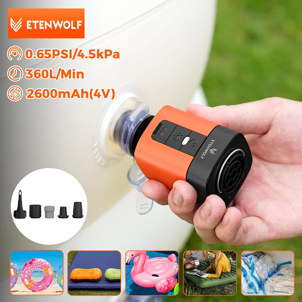 Ellenwolf air 3 compressor de ar portátil luz acampamento 360l/min inflador ao ar livre bomba deflator 2600mah para cama ar almofadas dormir
