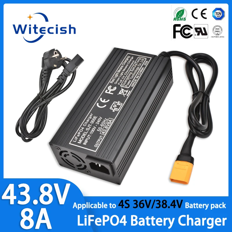 

36V 5A 8A LiFePO4 Charger Output 43.8V 38.4V Intelligent Fast Charger For 12S 36V LFP LiFePO4 Battery Pack