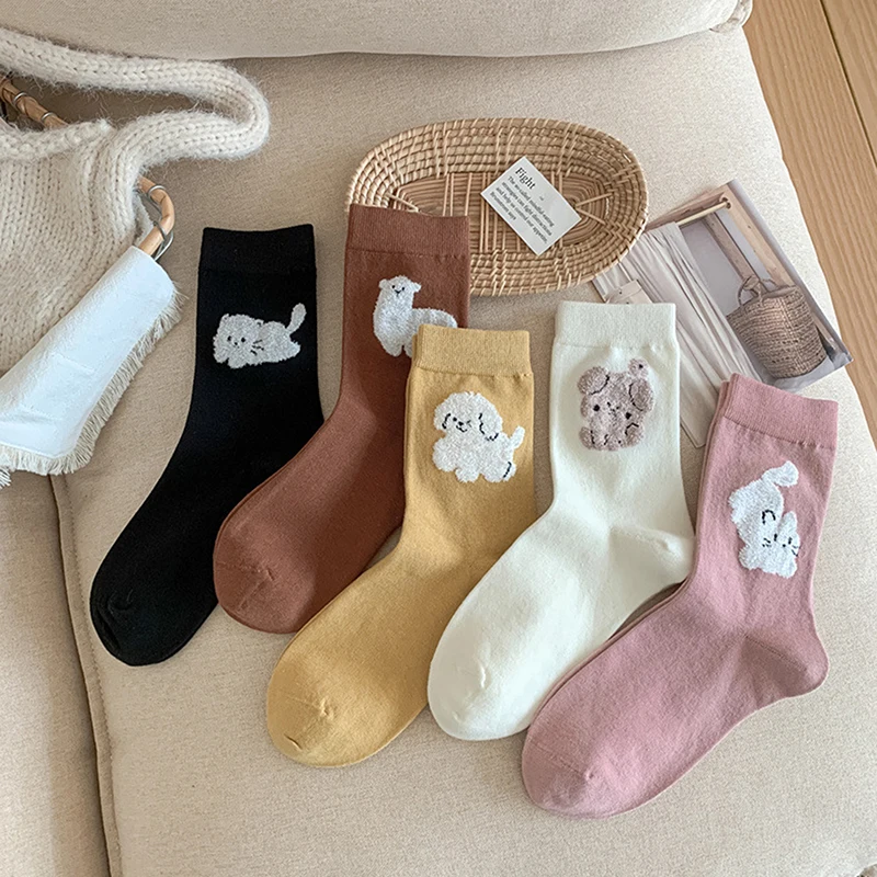 Cute Animals Cute Sweet Cotton Boneless Socks Ballet Style Breathable Sweat-wicking Stocking Girly Heart Middle Tube Socks Gifts