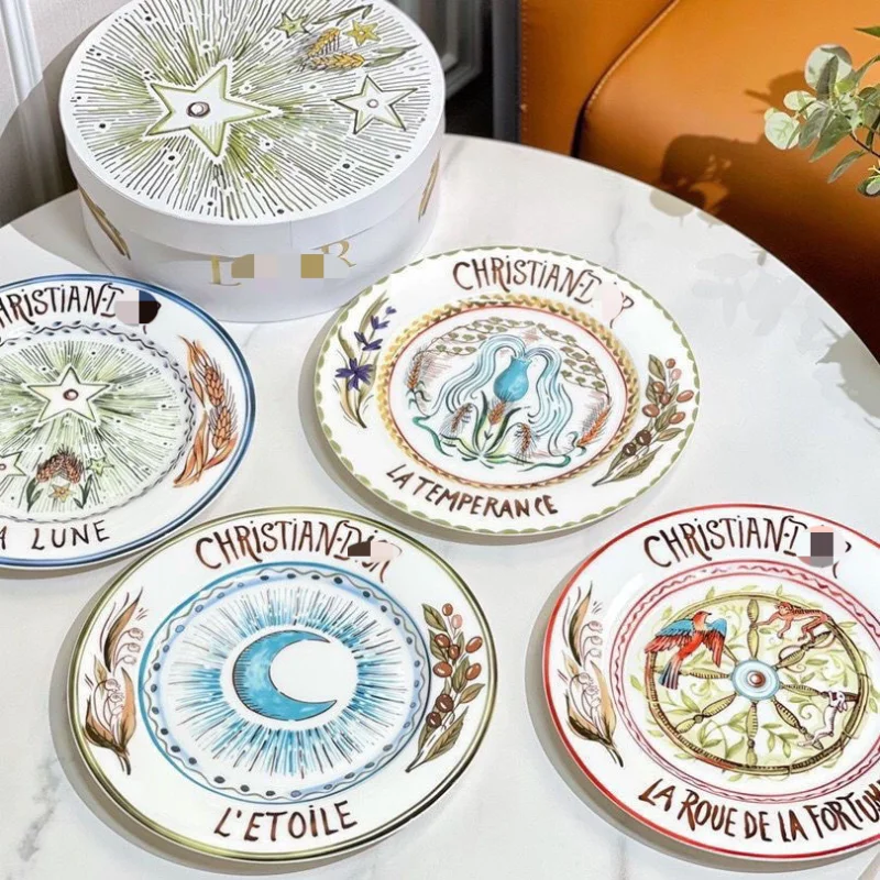 Creative Ceramic Steak Plate 4pcs Set Combination Household Hand-painted Western Food Plate Salad Plate Ceramic Tableware