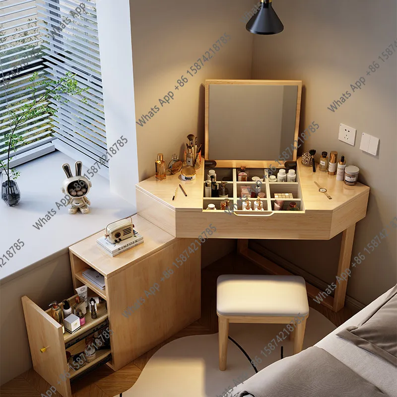 Solid wood corner dresser bedroom storage cabinet integrated  corner desk dressing table turning triangle dressing table