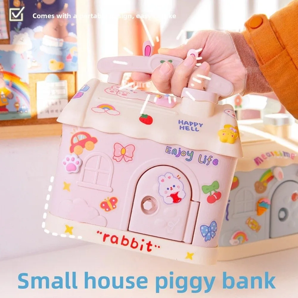 

With Lock and Keys House Shape Piggy Bank House Shape Cartoon Stickers Cartoon Saving Box Large Capacity Cute Saving Pot Gift