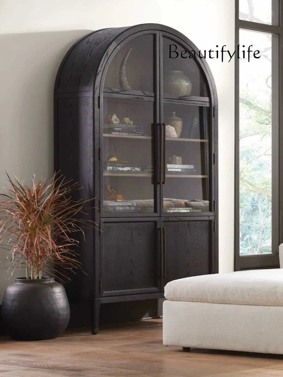 

home furniture all items American light luxury solid wood Nordic side cabinet black arched glass door decorative French retro wi