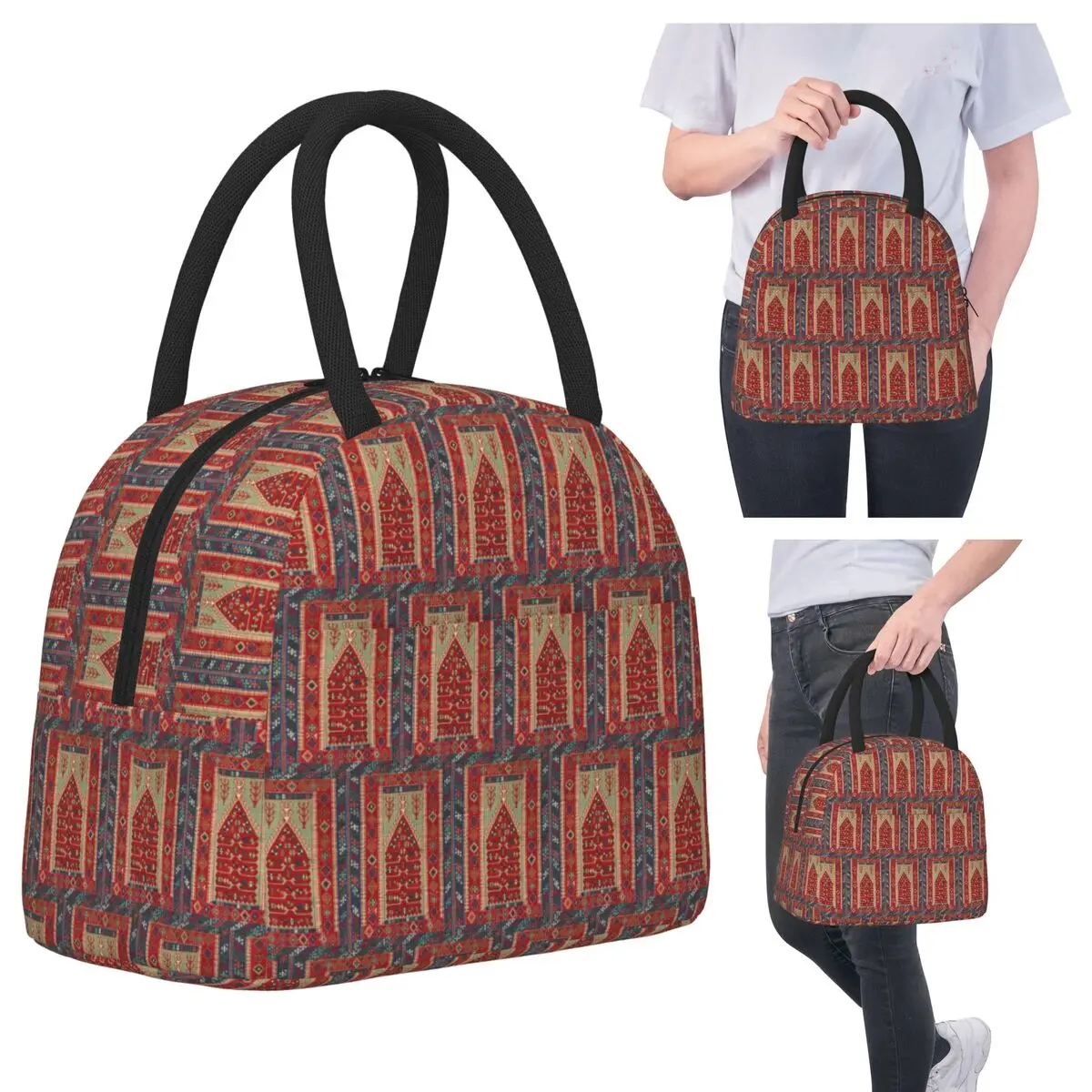 

Antique Turkish Carpet Kilim Insulated Lunch Bag for Women Office Cooler Thermal Food Box Tote Portable Lunch Boxes Container