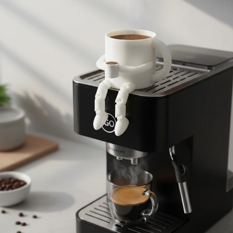 

Printed Articulated Coffee Cup Ornament Cute Brown Coffee Bean Durable Resin Decor For Home Cafe Bar Halloween Christmas Gift