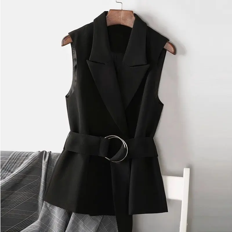 

[With lining] Suit vest women's 2026 spring and autumn trendy design sense, lacing and stacking a sleeveless jacket