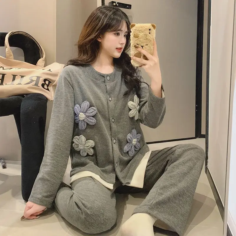 

M-2XL кашемировый пижамный комплект, женский корейский зимний кардиган с длинными рукавами, утепленная домашняя одежда, домашняя одежда, верхняя одежда в придворном стиле