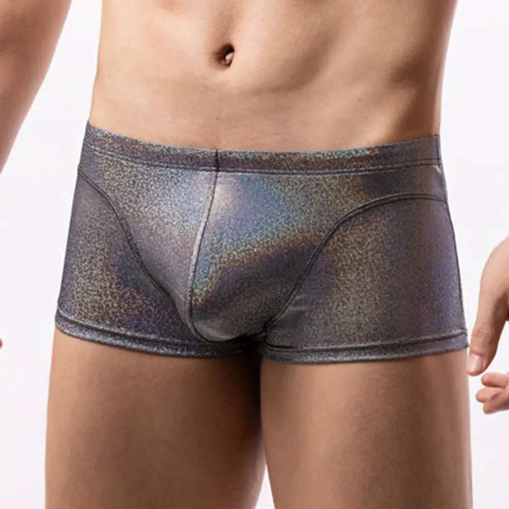 

Sexy Men Shiny Boxer Briefs Panties Low Rise Pouch Bulge Underpants Shorts Lingerie Fashion Youth Bottom Stretch Male Boxers