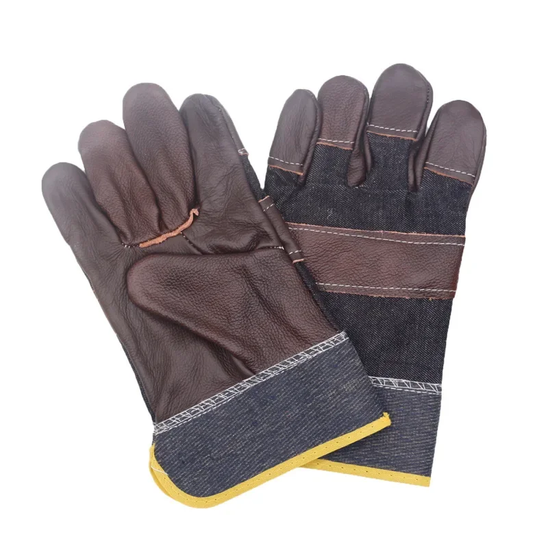 Fire Resistant Durable Denim Half Leather Welder Gloves Heat Resistant Work Safety Gloves Welding Metal Hand Tools  Work Gloves