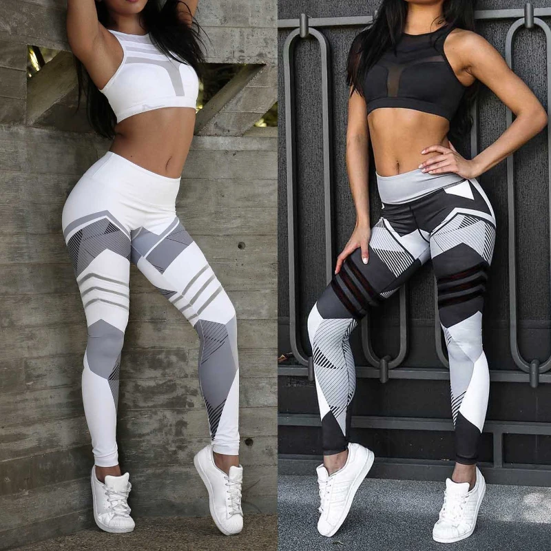 

Fitness Clothing Women Elastic Sporting Leggings Gradient Color Stripe Print Workout Legging Push Up Leggins DropShip