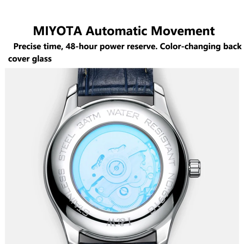 Carnival High-end Series I&W Brand Luxury Imported Movement Mechanical Watch for Men Leather Waterproof Sapphire Watches Mens