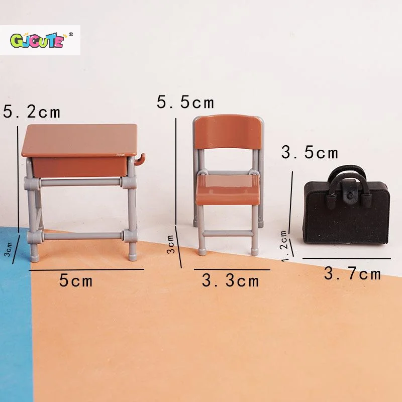 1 Juego de decoración para el aula, juguete 1:12 para casa de muñecas, escritorios en miniatura, sillas, pizarras, libros, mochilas escolares, modelo, accesorios para casa de muñecas
