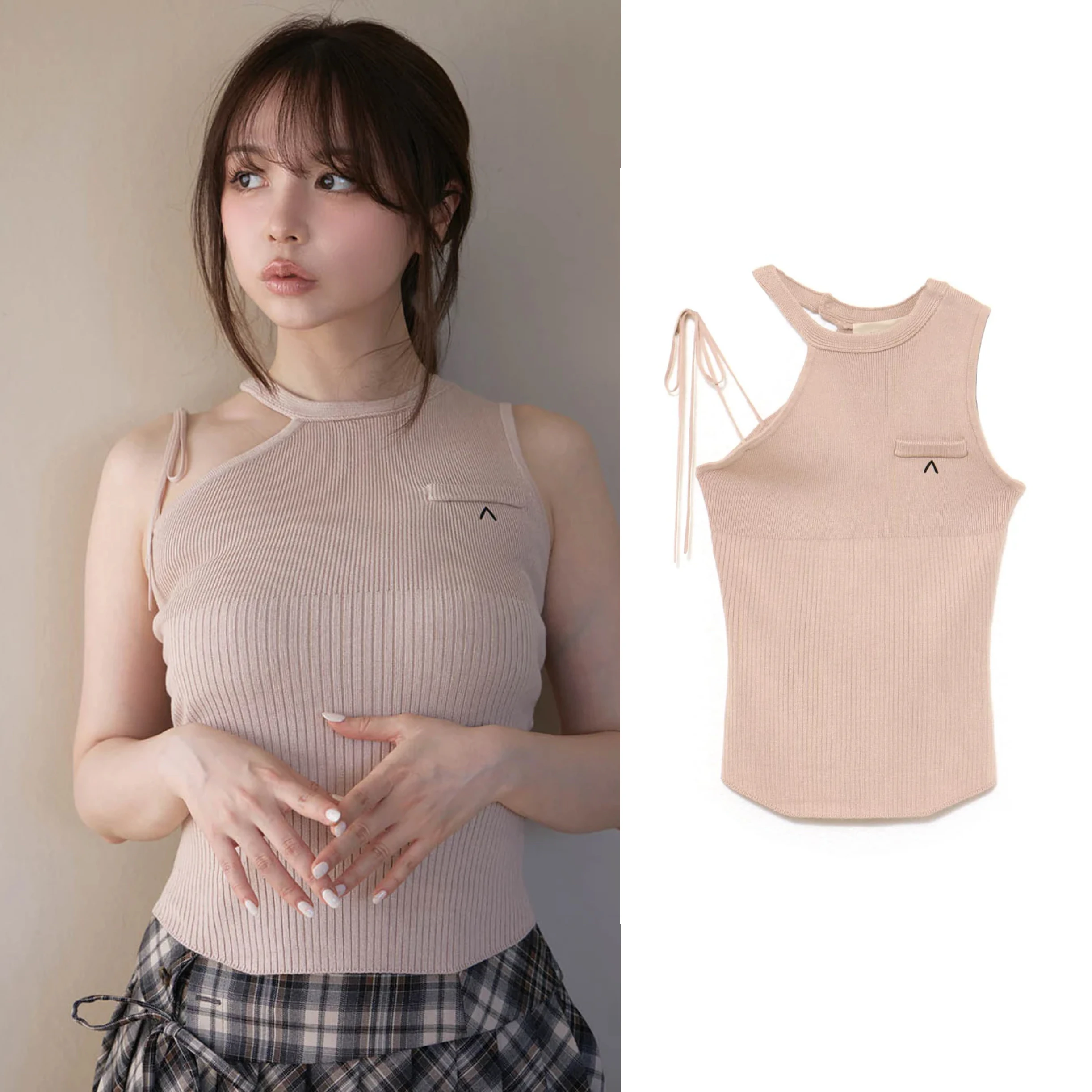 

Andmary Summer Japanese Sle Slim Fit Knitted Ne Hanging oulder Bridesmaid Top Women's Faion Casual ort Sve Vest