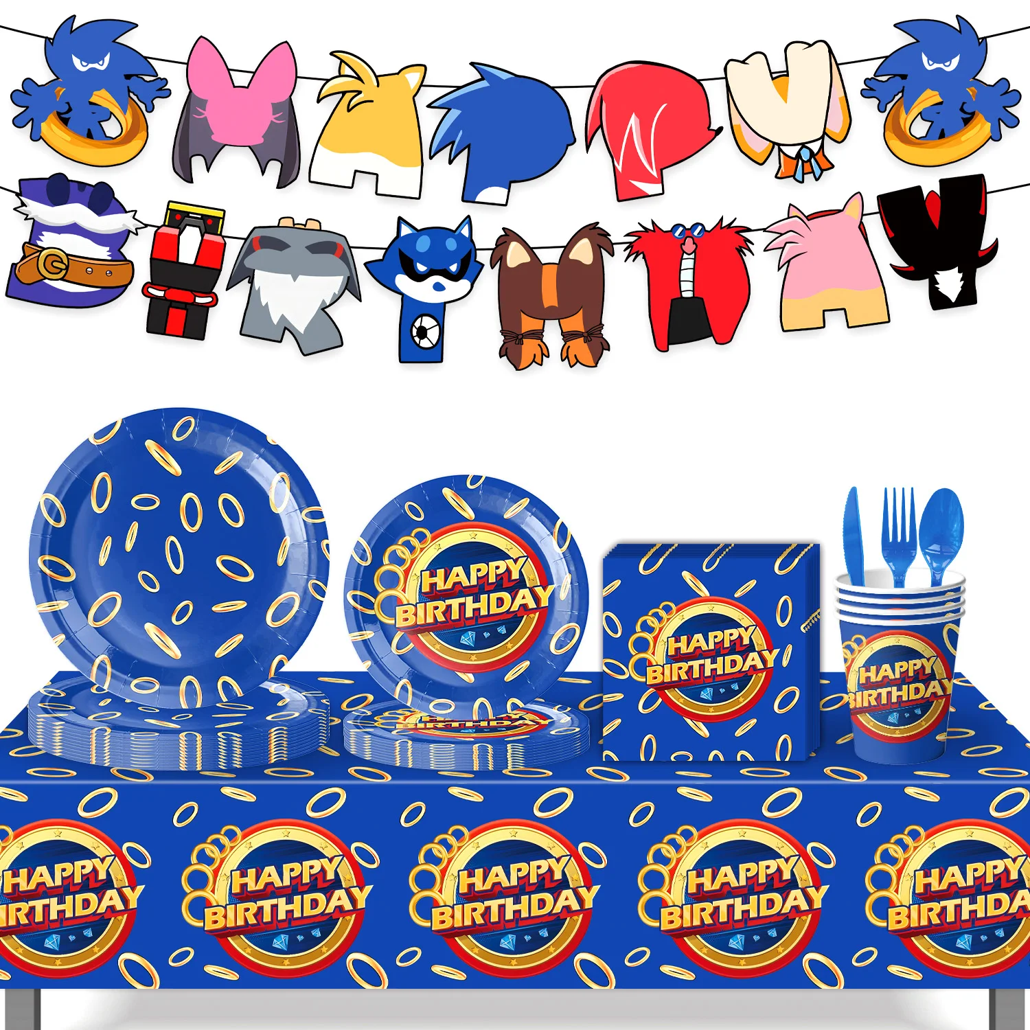 زينة حفلات أعياد الميلاد للأولاد والبنات من سونيك، وديكورات حفلات الأطفال، وملصقات أدوات المائدة للاستعمال مرة واحدة، ومفارش المائدة، وقطرة خلفية. #6