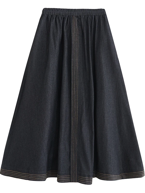 Waed Denim Falda acampanada de cintura alta Longitud larga Color Blo S Faldas casuales de primavera de talla grande para mujer