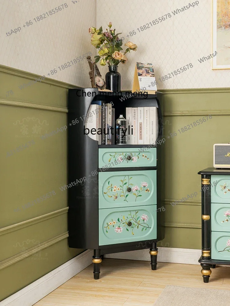 X  American Country Living Room Corner Cabinet   Bedroom Bedside Bookcase Triangle Cabinet Shelf Hand Painted Furniture