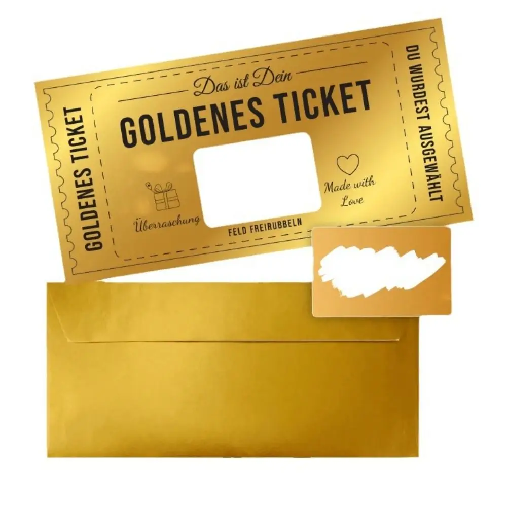 Scratch Off Ticket Golden Ticket Scratch Card Raffle Gift Surprise Concert Ticket with Envelope Party Favor Scratch-off Card