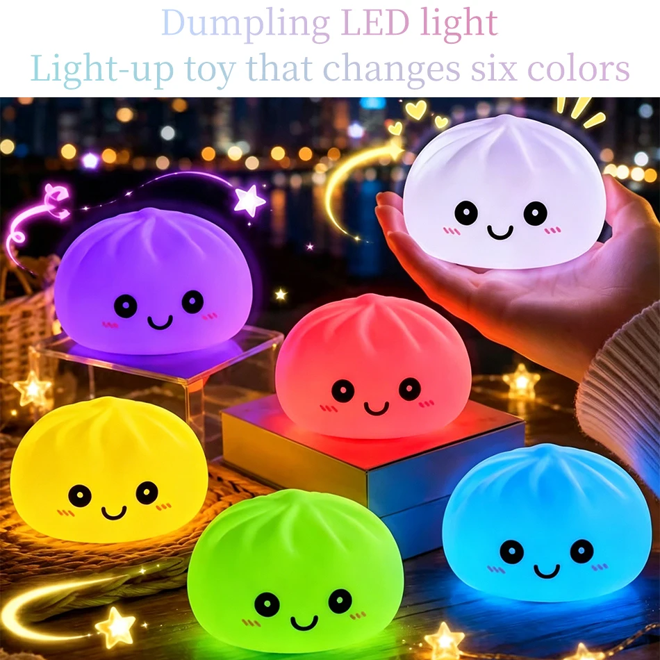 Healing silicone dumpling night light, pressable 6-color gradient LED light, office desktop stress relief gadget