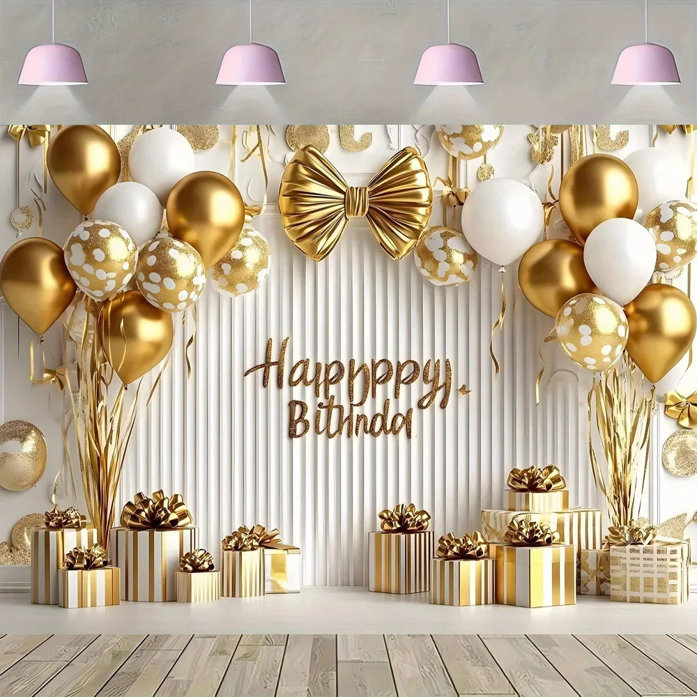 Fond joyeux anniversaire en or et blanc, adapté aux décorations de vacances dans une variété de thèmes, adapté aux jardins