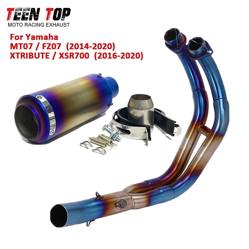 Tubo de escape para motocicleta Yamaha MT07 FZ07 XTRIBUTE700 XSR700, sistema de escape de 51 mm, silenciador de escape MT-07, tubo de escape para moto.