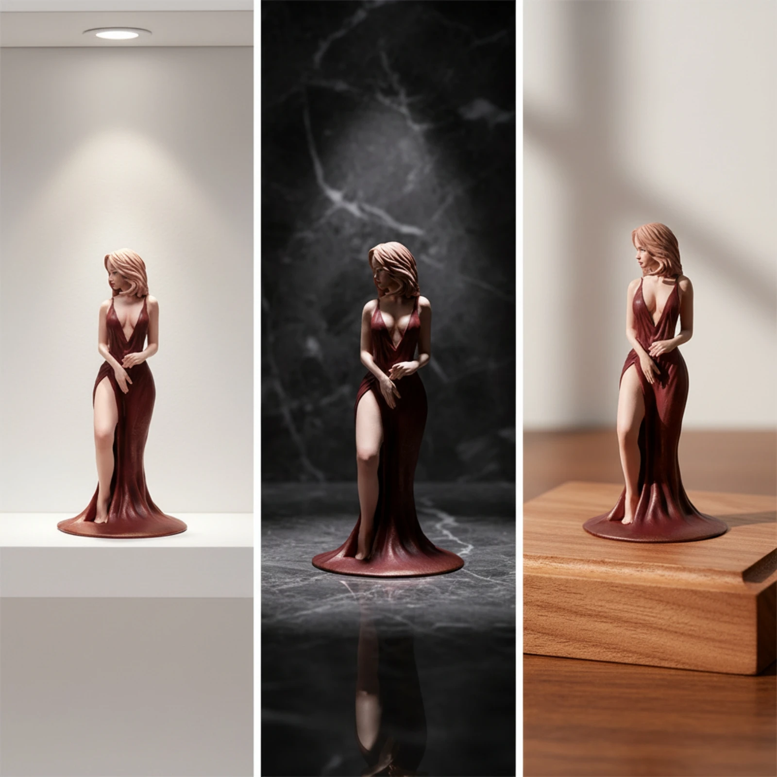 Miniature Woman Figurine Decorative Woman Figurine Miniature Figure with Gown Compact Statuette Stable for Collectors, Desktop
