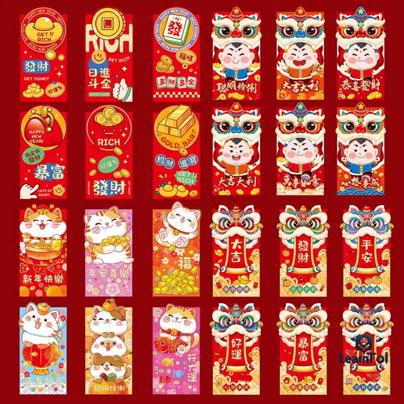 6Pcs Cartoon Red Envelope Chinese Style Personality Red Envelope Chinese Spring Festival Lucky Money Bag Cute Red Packets