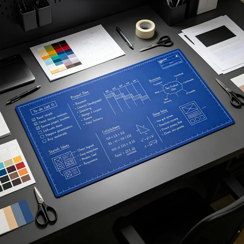 Reusable Double Sided Erasable Large Desk Mat, Writing Drawing Mouse Pad With Marker, For Office Gaming Architect Designer Works