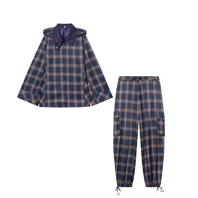 

Женский комплект брюк с высокой талией, весенний комплект из двух предметов, офисная женская куртка с капюшоном и высоким воротником, шикарные брюки-комбинезон, женский наряд из двух предметов