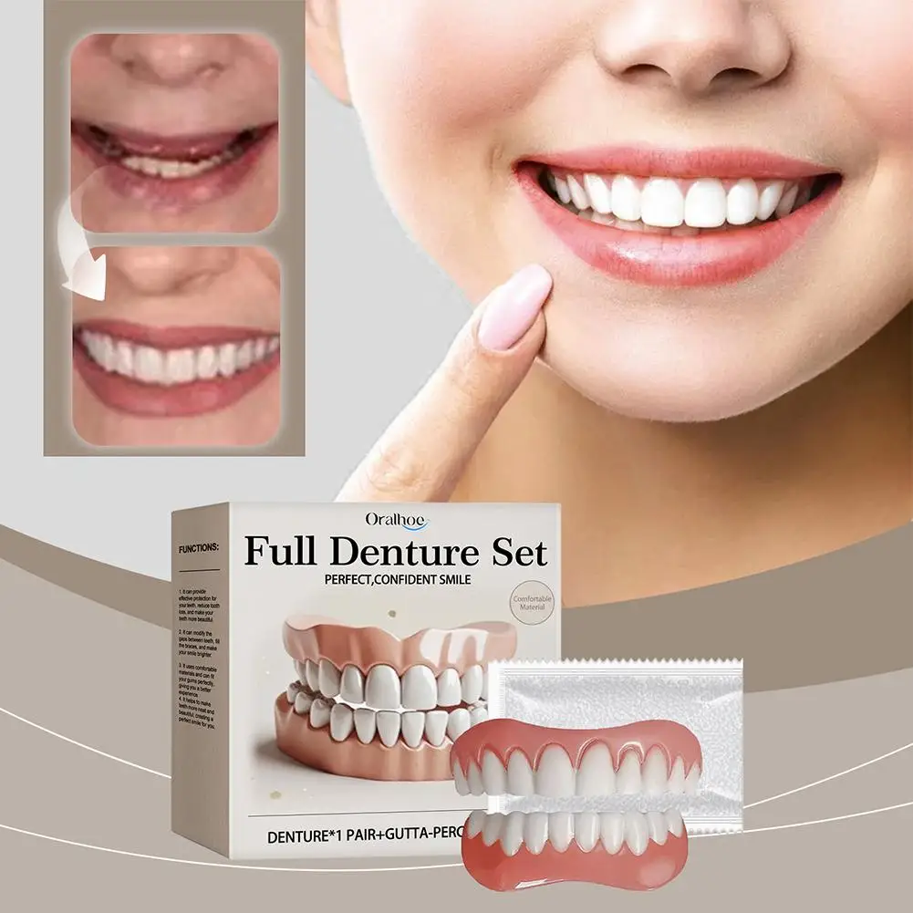 New False Teeth Silicone Upper Lower Veneers Perfect Denture Silicone Kit Temporary Orthodontic Fake Tooth Hygiene Care 1/2/3Set