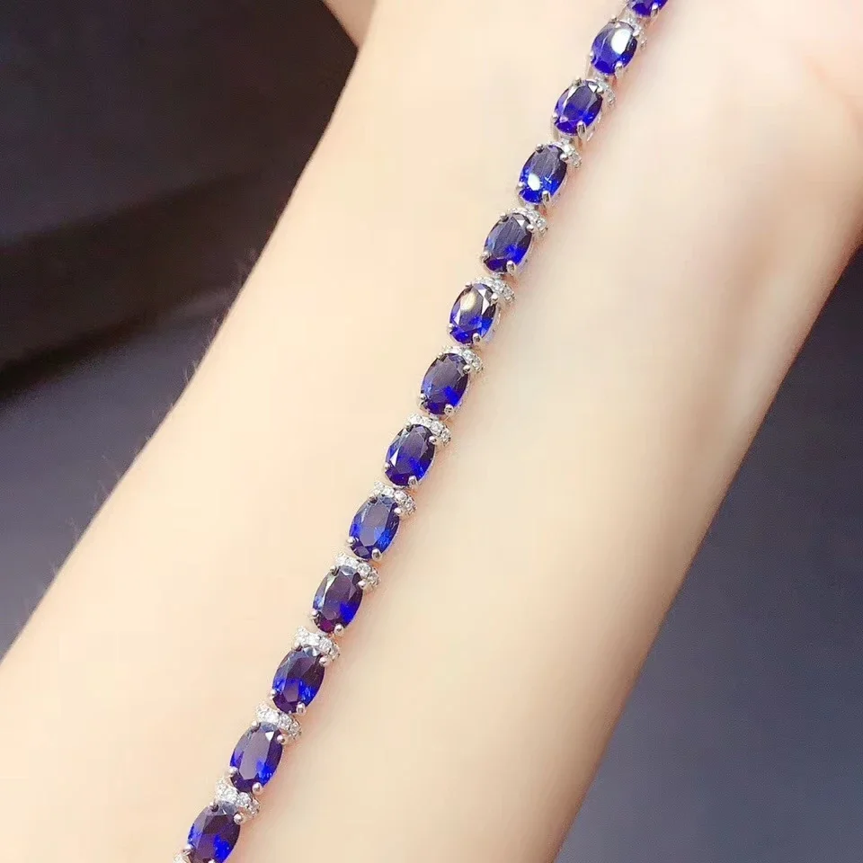 Natural Sapphire Bracelet 925 Sterling Silver Blue Sapphire Bracelet Women\'s High Wedding Jewelry