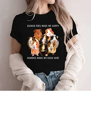 Guinea Pig Make Me Happy Printed T-Shirt Women Street Trend Harajuku Summer New T Shirt Casual Round Neck Short Sleeve Top 2024