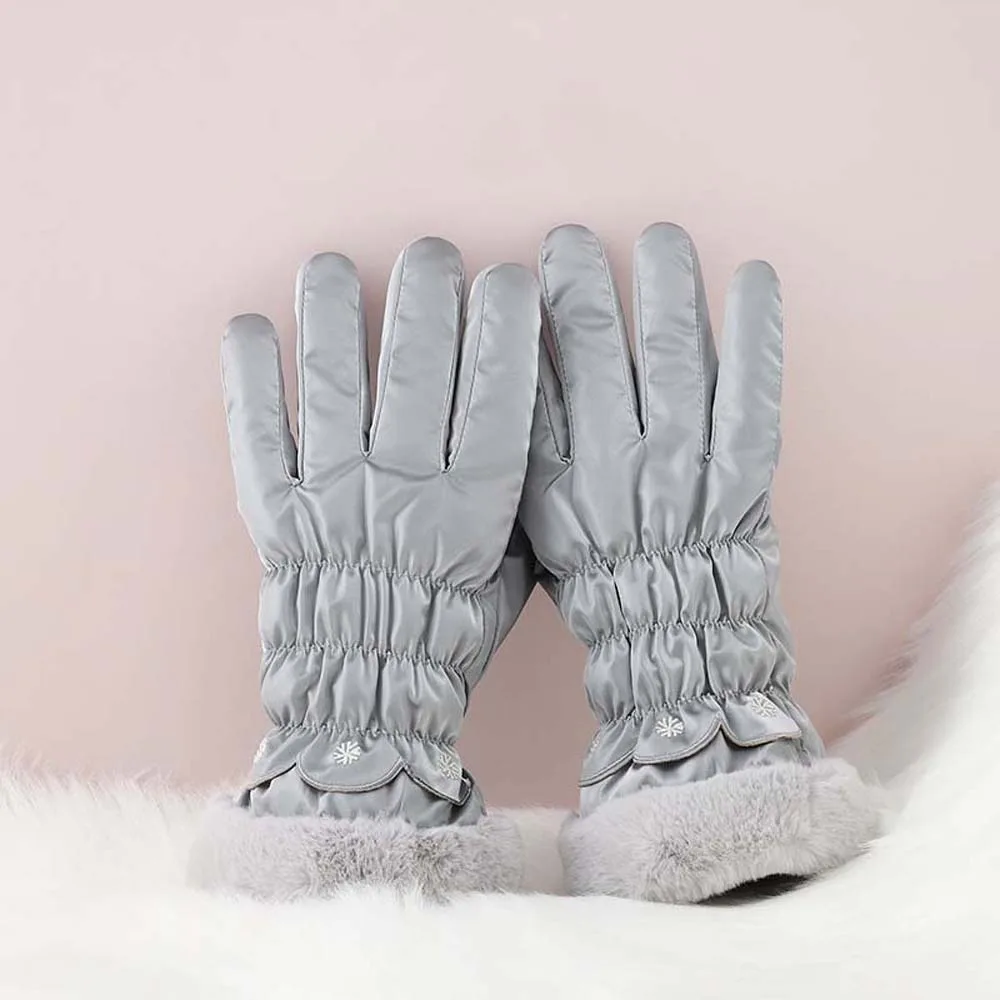 Пуховые хлопковые атласные перчатки с защитой от холода, мягкие украшения в виде снежинок, плюшевые утолщенные перчатки, варежки с сенсорным экраном в корейском стиле