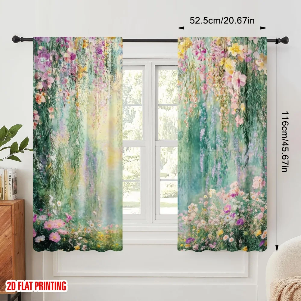2pcs,2D plane printing Pattern Curtains Enchanted Garden Versatile Fabric (without rod) Outdoor Decorations Ldeal for Bedroom,